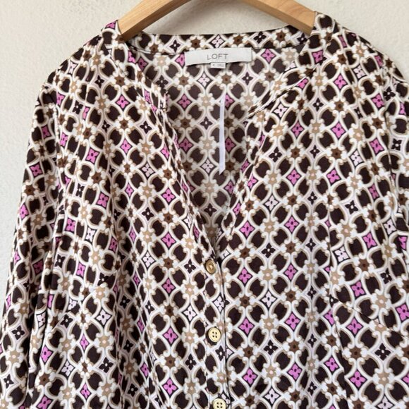 LOFT Geometric Split Neck Flare Dress New Womens Size 8 New With Tag - Picture 4 of 10